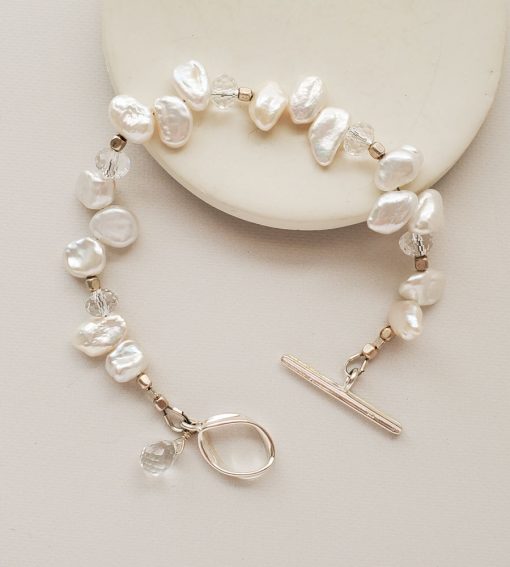 White keshi pearl bracelet handmade by Carrie Whelan Designs