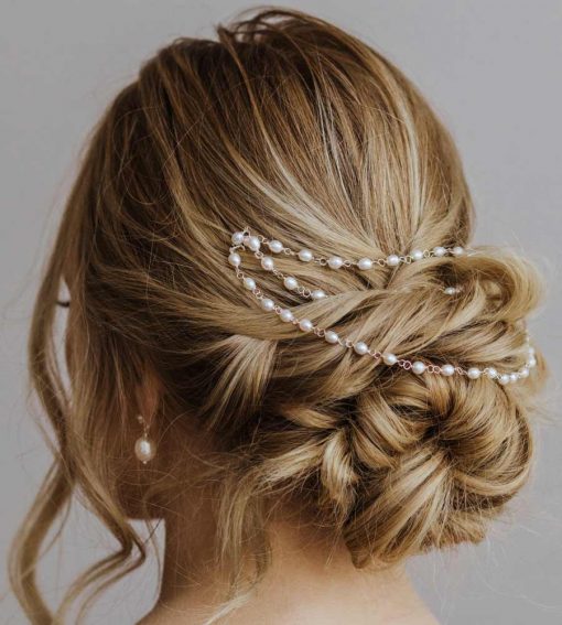 Pearl bridal hair chains for weddings by Carrie Whelan Designs