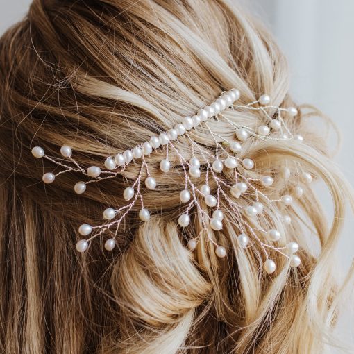 Handcrafted freshwater pearl bridal headpiece by Carrie Whelan Designs