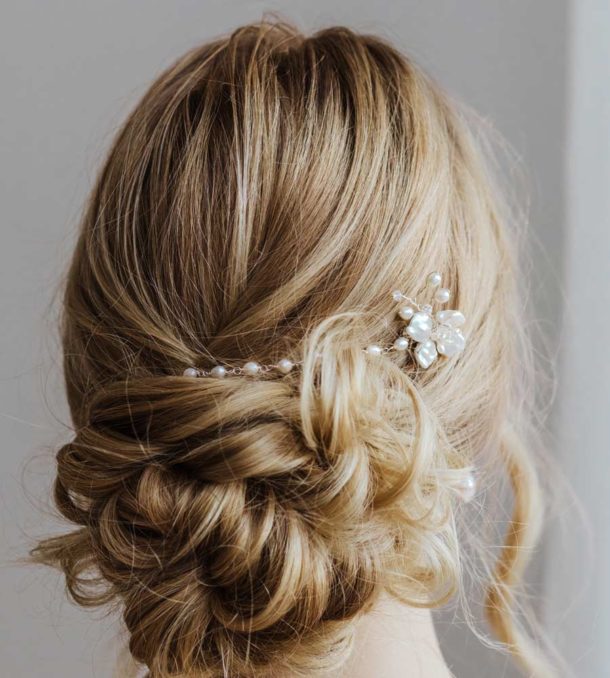 ADELAIDE pearl flower hair chain - Carrie Whelan Designs