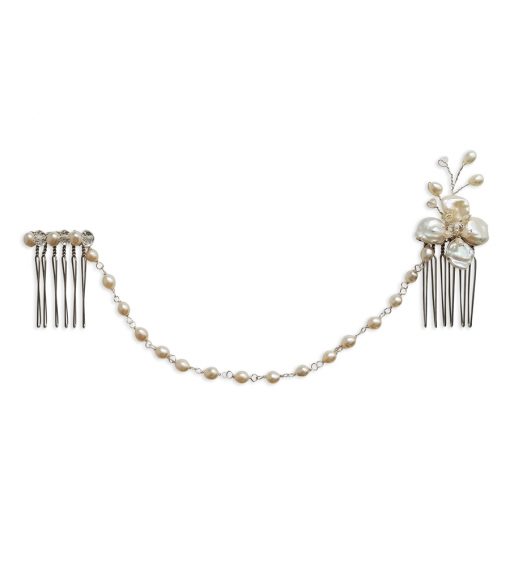 pearl flower hair chain handcrafted by Carrie Whelan Designs