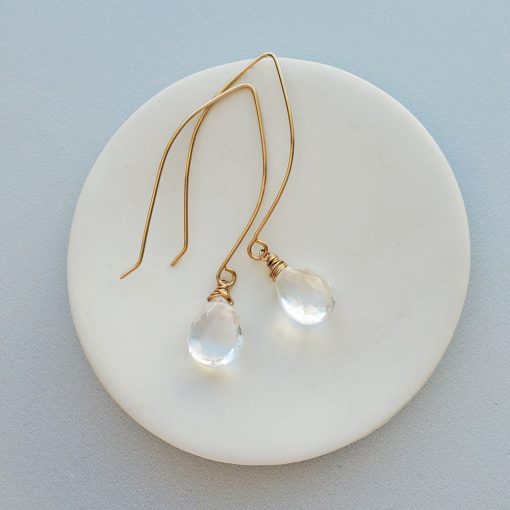 long quartz earrings in gold