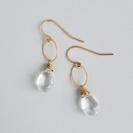 crystal quartz drop earrings in 14kt gold fill handcrafted by Carrie Whelan Designs