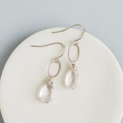 crystal quartz drop earrings in sterling silver handcrafted by Carrie Whelan Designs