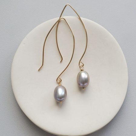 Gray freshwater pearl dangle earrings in 14kt gold fill by Carrie Whelan Designs