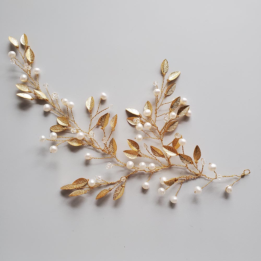 Custom gold leaf hair vine by Carrie Whelan Designs