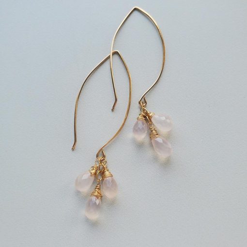 Pink chalcedony dangle earrings in gold by Carrie Whelan Designs