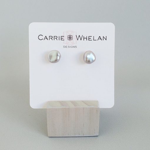 Gray pearl stud earrings from Carrie Whelan Designs