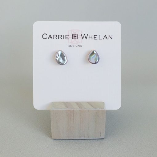Gray pearl stud earrings from Carrie Whelan Designs