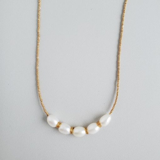 Freshwater pearl dainty gold bead necklace handcrafted by Carrie Whelan Designs