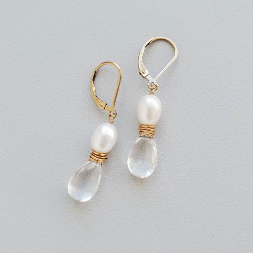 Freshwater pearl and quartz drop earrings by Carrie Whelan Designs