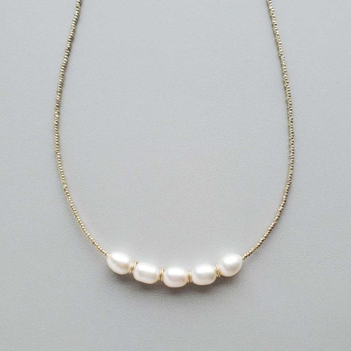 Pearl seed bead necklace in silver by Carrie Whelan Designs