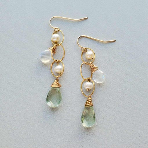 Green amethyst cluster earrings in gold from Carrie Whelan Designs