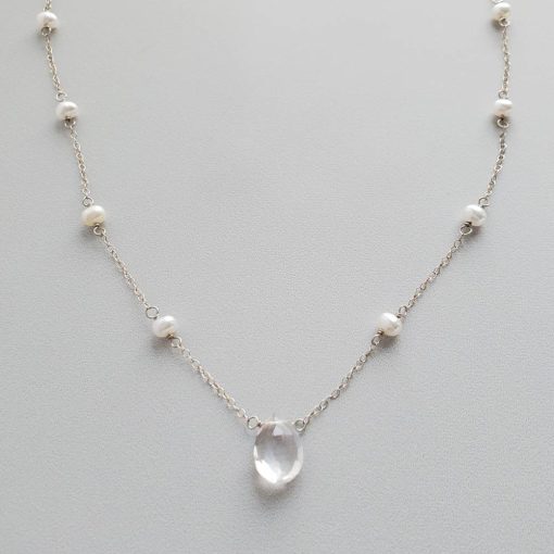 Pearl and quartz triple necklace handmade in silver by Carrie Whelan Designs