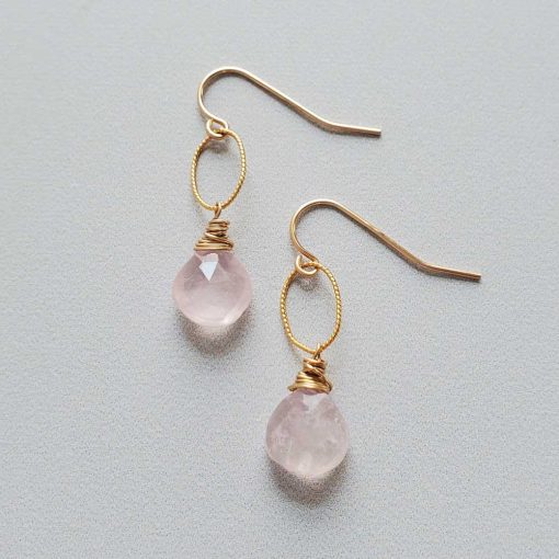 Rose quartz drop earrings in gold handmade