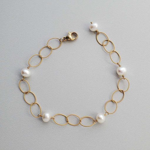 Gold link and pearl bracelet handmade by Carrie Whelan Designs