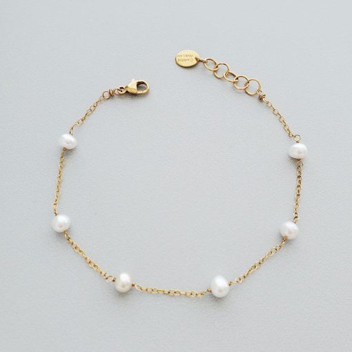 Pearl station bracelet in gold by Carrie Whelan Designs