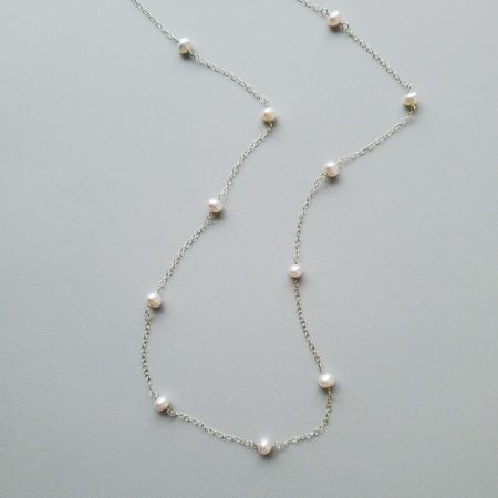 Pearl station necklace in silver by Carrie Whelan Designs