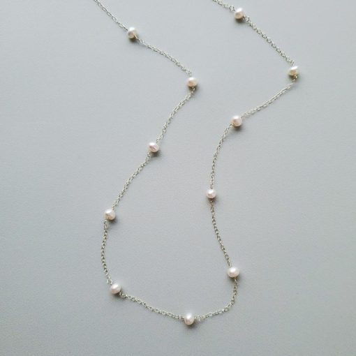 Pearl station necklace in silver by Carrie Whelan Designs