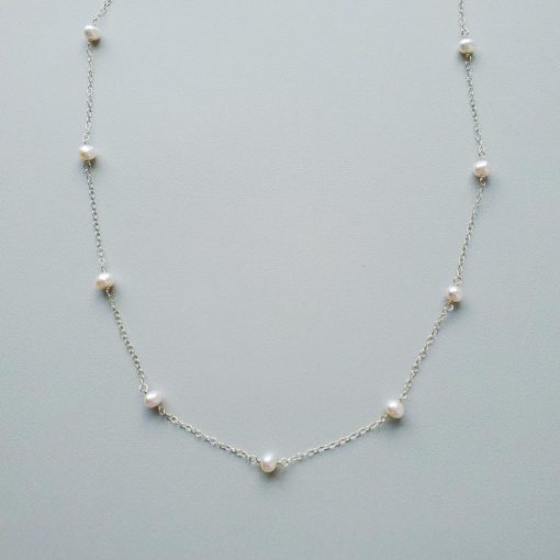 Pearl station necklace in sterling silver by Carrie Whelan Designs