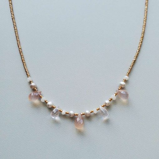 pink gemstone necklace in gold by Carrie Whelan Designs