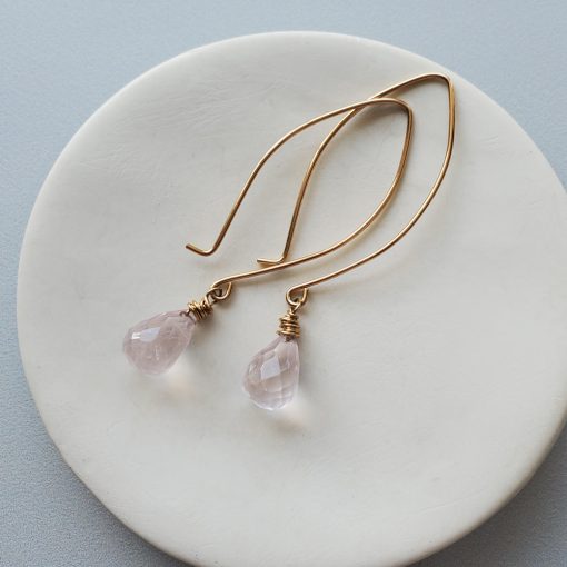 Rose quartz earrings that dangle handcrafted by Carrie Whelan